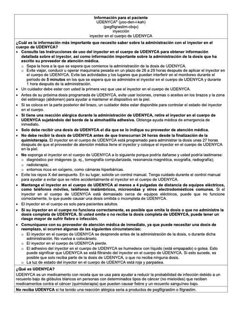 Información para el paciente sobre UDENYCA ONBODY en español