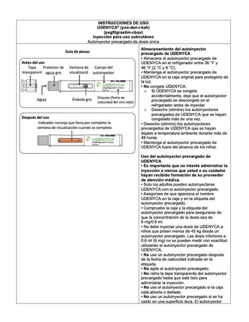Instrucciones de Uso del autoinyector UDENYCA en español