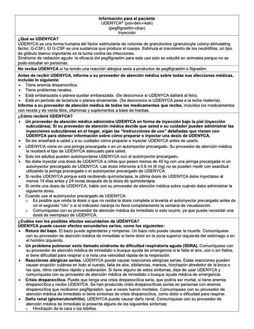 Información para el paciente sobre el autoinyector UDENYCA y la jeringa precargada en español